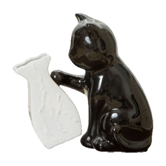 Ceramic Cat Shaped Flower Vase Decorative Figurine for Home Office Living Room Tabletop Arrangement Display