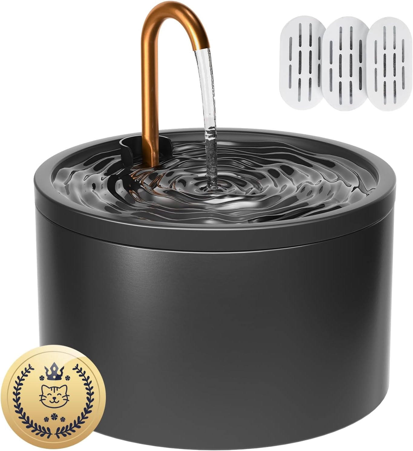 Ceramic Cat Water Fountain - 2.1L/71oz - All-Ceramic Body & Pure Copper Water Spout - Non-Toxic - Automatic Pet Drinking Fountain Indoor with Ultra-Quiet Pump, and 3Pcs Filter & Sponge
