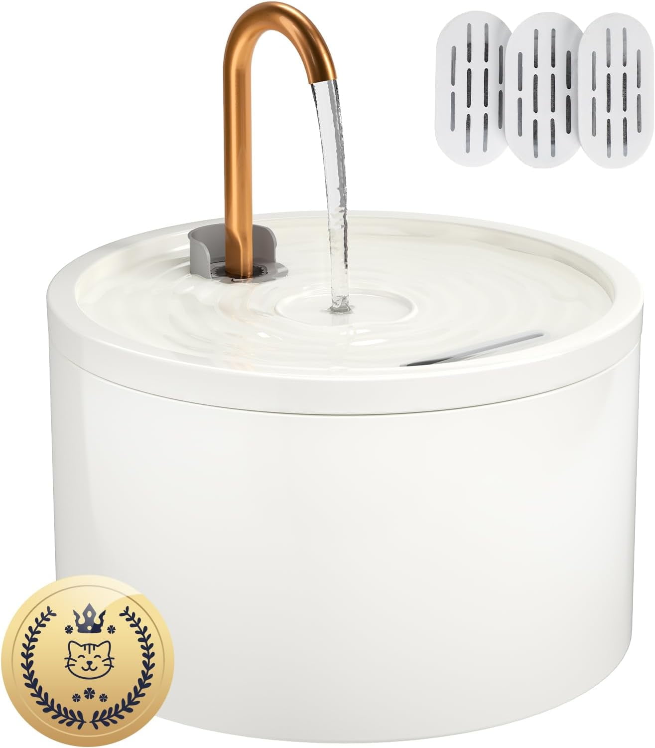 Ceramic Cat Water Fountain - 2.1L/71oz - All-Ceramic Body & Pure Copper Water Spout - Non-Toxic - Automatic Pet Drinking Fountain Indoor with Ultra-Quiet Pump, and 3Pcs Filter & Sponge