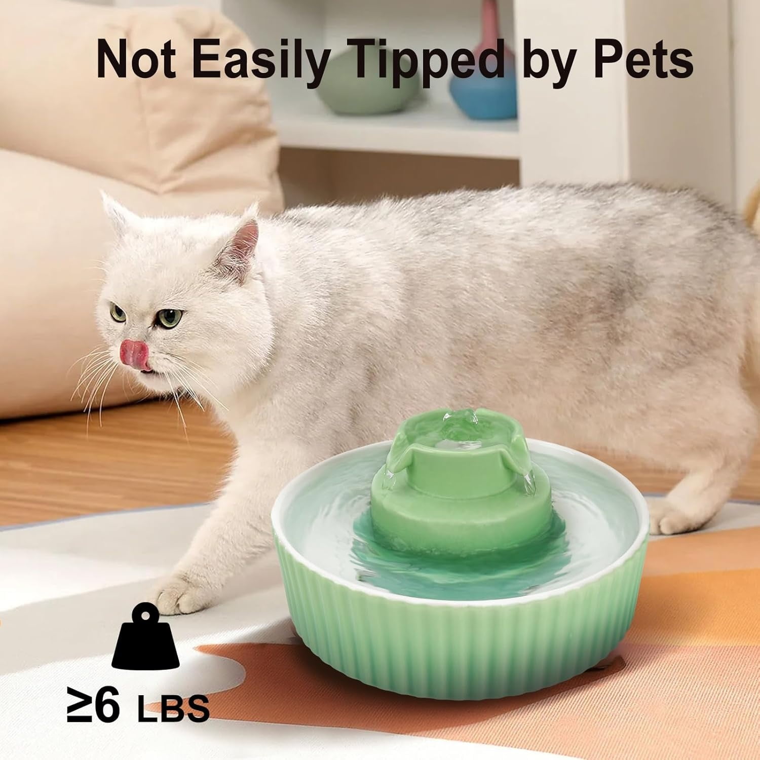 Ceramic Cat Water Fountain, 2.1L/71oz Cat Fountain with 3 Carbon Filters and 2 Water Pumps, Cupcake Pet Water Fountain for Cats and Dogs (Green)