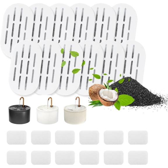 Ceramic Cat Water Fountain Filters, 12 Pack Replacement Filters & Pre-Filter Sponges Set for and Other Pet Dispenser