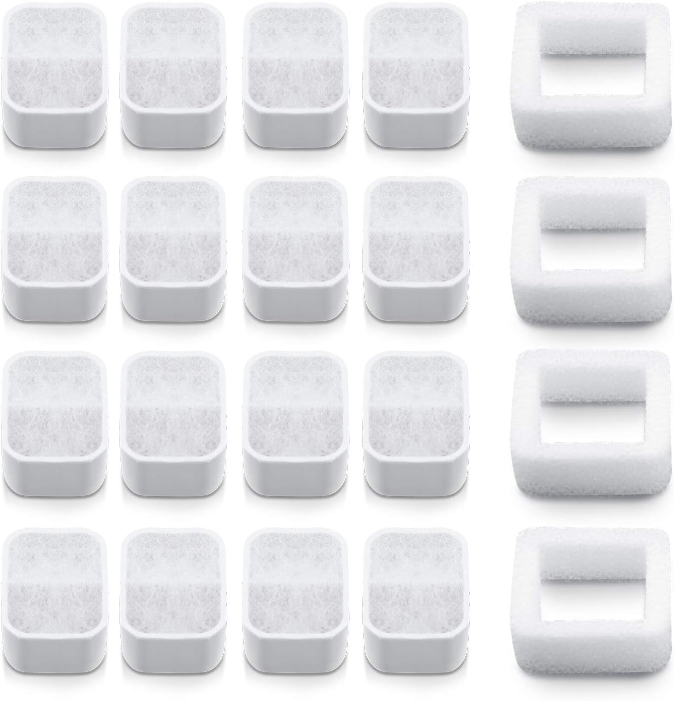 Ceramic Cat Water Fountain Replacement Filters, 16 Pack Pet Fountain Replacement Filters and 4 Pack Foam Filters for Tritone/Fiumi Ceramic Pet Lotus Ceramic Pet Drinking Fountain