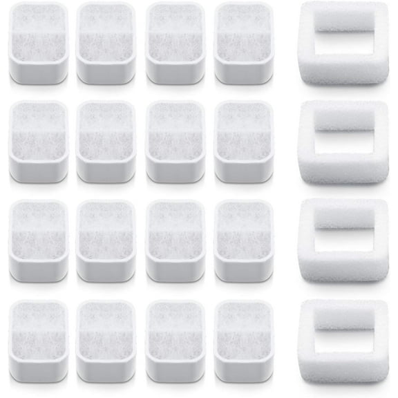 Ceramic Cat Water Fountain Replacement Filters, 16 Pack Pet Fountain Replacement Filters and 4 Pack Foam Filters for Tritone/Fiumi Ceramic Pet Lotus Ceramic Pet Drinking Fountain