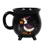 Ceramic Cauldron Coffee Mug with Tripod Base - 340ml Spooky Halloween Cup, Black