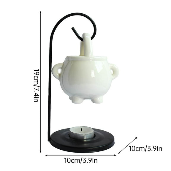 Ceramic Cauldron Oil Burner, Hanging Witch Pot Wax Melt Warmer, Aroma Diffuser for Essential Oils and Tea Light Candle(White)