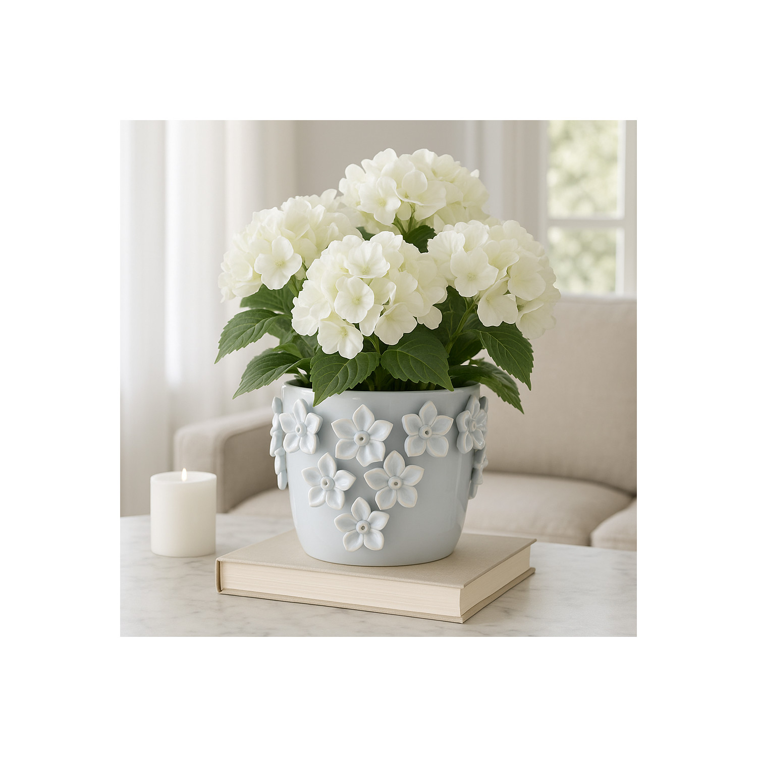 Ceramic Floral Planter for Home Decor - Decorative Flower Pot for Outdoor and Indoor Plant Styling - Ideal Plant Pot for Entryway Table, Patio Display, and Living Room Decor - 7", White