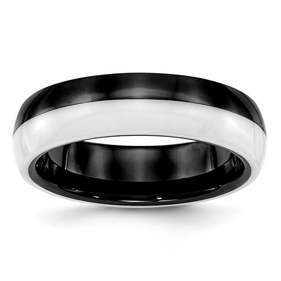 Ceramic Black and White 6.00mm Band Ring - Size 7.5