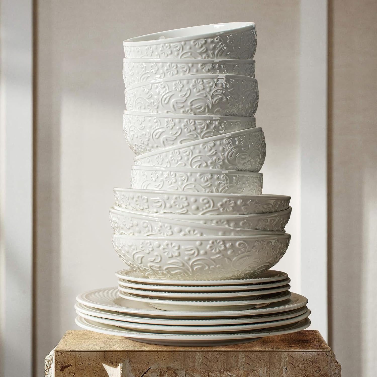 Ceramic Cereal Bowls, Embossment Soup Bowls for Kitchen, Rice, Pasta ...