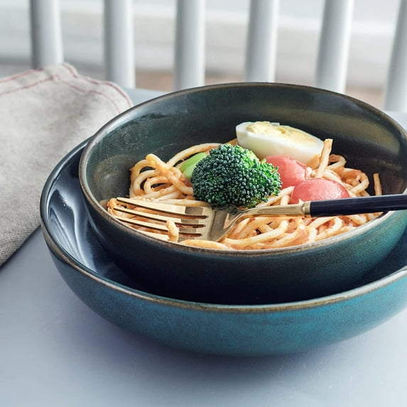 Ceramic Cereal Bowls Set, 18 Oz Salad Bowls, Microwave & Dishwasher Safe Teal