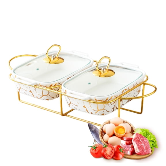 Ceramic Chafing Dish Set for Buffet Server, Rectangular Chafers with Glass Lid Buffet Warmer, Buffet Warmers for Serving and Warming Buffet Weddings Parties