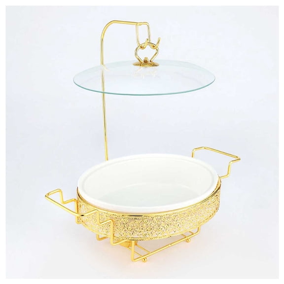 Ceramic Chafing Dish for Buffet, with Glass Lid and Rack, Food Preserve Tray, Catering Buffet Dish,Catering Casserole for Party, Restaurant, Hotel