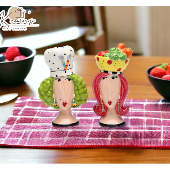 Ceramic Chef Lady Salt and Pepper Shakers or Chef