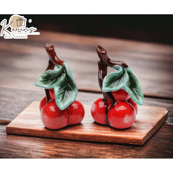 Ceramic Cherry Salt and Pepper Shakers 3 Hand Painted