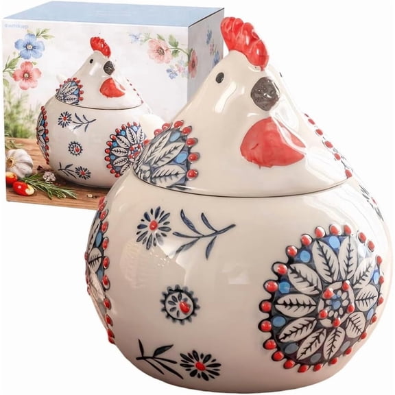 Ceramic Chicken-Shaped Salt Cellar with Lid, Rooster Spice Jar for Pepper or Sugar, Countertop Kitchen Storage Container