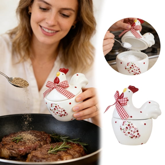 Ceramic Chicken Shaped Storage Jar Floral Hen Salt Spice Canister Easter Egg Basket Farmhouse Rooster Cookie Jar with Lid for Kitchen Counter, Easter Decor & Food Storage Use