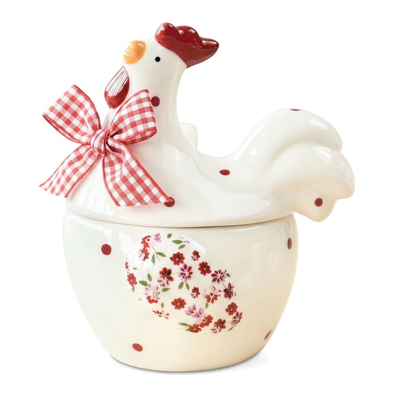 Aemutady Ceramic Chicken Sugar Bowl with Lid & Spoon, 5oz Floral Farmhouse Canister, 4.9 Inches