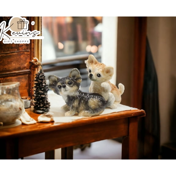Ceramic Chihuahua Salt and Pepper Shaker Set Black and Beige Gift