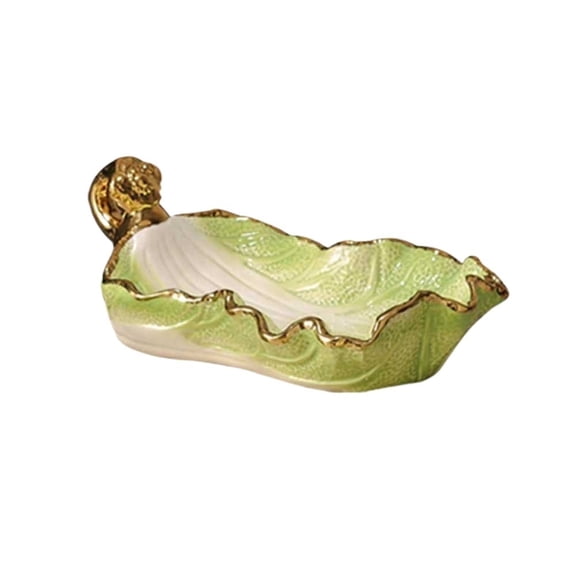 Ceramic Chinese Cabbage Fruit Bowl with Gold Ruyi Handle