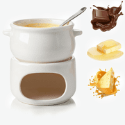 Ceramic Chocolate Fondue Pot Set with Fork, Mini Cheese Melting Bowl with Candle Stand for Dessert Gifts, White