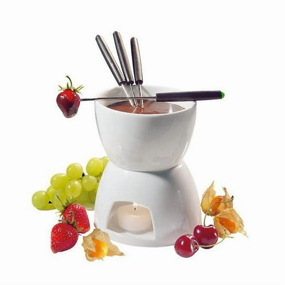 Ceramic Chocolate Fondue Pot and Dipper Set - 6 Piece