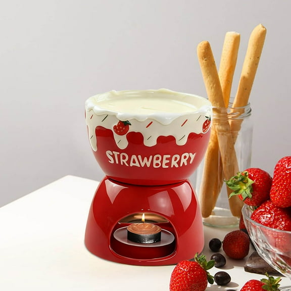 Ceramic Chocolate Fondue Set | Ice Cream & Chocolate Melting Pot | Multi-Use Fondue Warmer for Family Gatherings & Parties | Includes 1 Fondue Set