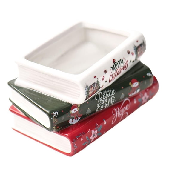 Ceramic Christmas Book Shaped Flower Planter - 18x10x9.5cm Decorative Succulent Pot, Indoor Windowsill Holiday Vase Sculpture