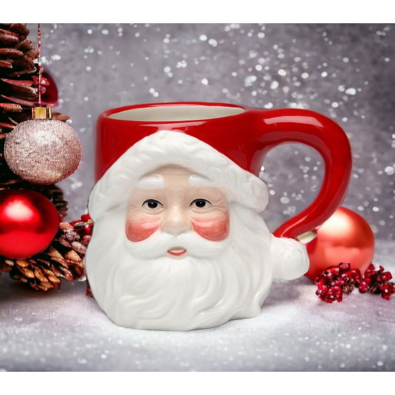 Festive Ceramic Santa Mugs Set of 4 for Christmas