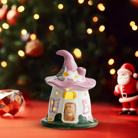Ceramic Christmas Magic House Lamp Miniature Desktop Ornament Holiday Table Home Decor Glazed Scene White Elegant Festive Lighting Nightstand Living Room Collectible Gift