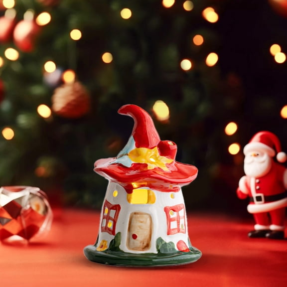 Ceramic Christmas Magic House Lamp Miniature Desktop Ornament Holiday Table Home Decor Glazed Scene White Elegant Festive Lighting Nightstand Living Room Collectible Gift