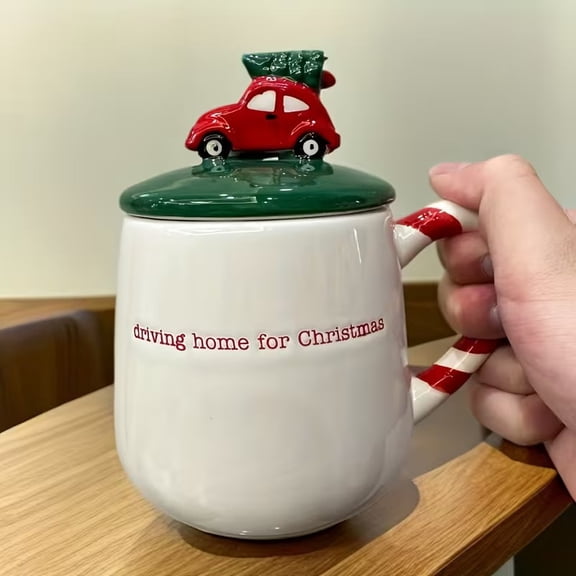 Ceramic Christmas Mug with Lid - Cozy Hot Cocoa & Coffee Cup for Tea and Soup - Perfect Holiday Gift for Winter Celebrations