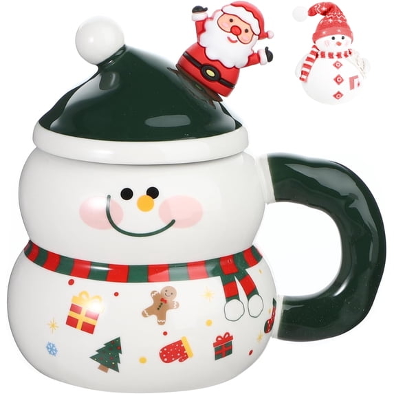 Ceramic Christmas Mug with Lid and Spoon Xmas Snowman Coffee Mug 400 ML Santa Tea Cup Cute Christmas Holiday Gift for Women Men
