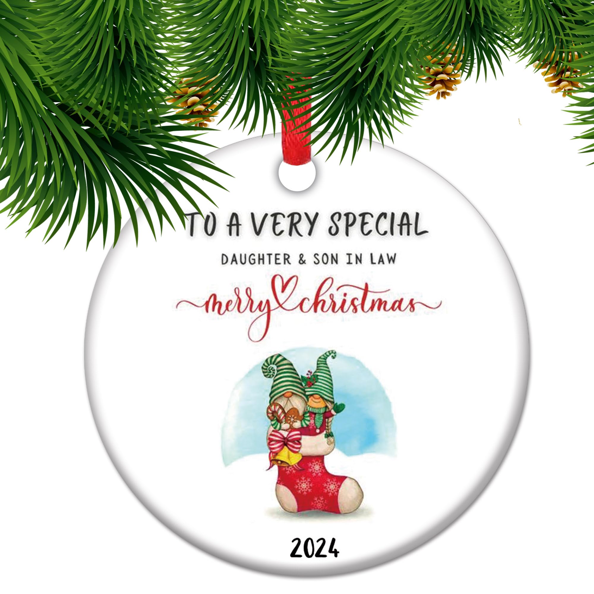 Ceramic Christmas Ornament 2024, MMF7 Daughter & Son in Law Gift from