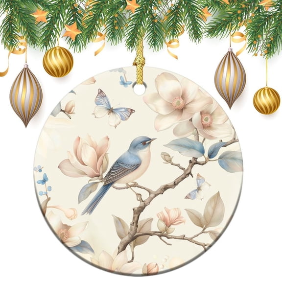 Ceramic Christmas Ornament A Blue Bird Perched on The Branch of An Elegant Magnolia Tree Funny Christmas Ornaments Spring Saying Flowers Butterfly Bird Ornament Christmas Holiday Decorations