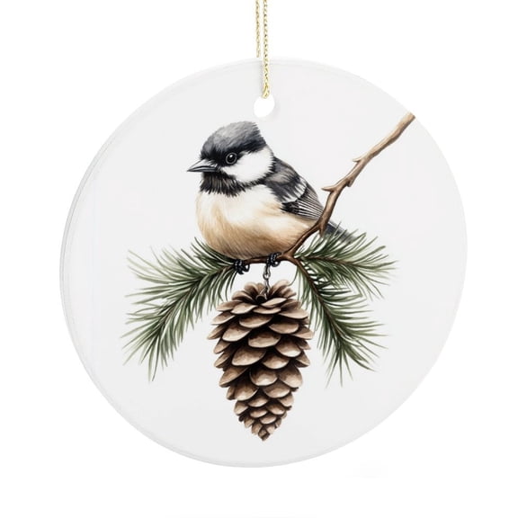 Ceramic Christmas Ornament Christmas Decorations Ornaments for Christmas Tree Christmas Decorations Ceramic Ornaments Watercolor Chickadee Bird Pine Cone Nature Christmas Ornaments