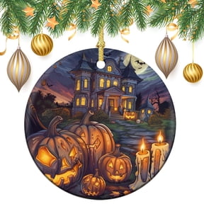 Ceramic Christmas Ornament Fall Autumn Halloween 2024 Christmas Ornaments Xmas Ornament for Family Sister Friends Halloween Nightmare Puimpkins Christmas Tree Ornament