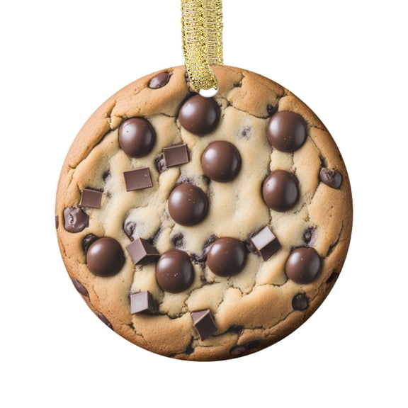Ceramic Christmas Ornament (Flat Design - NOT 3D,) of a Cute Chocolate Chip Cookie Delicious Foodie Snack Dessert Cookies Food Novelty Xmas Tree Ornaments Gifts