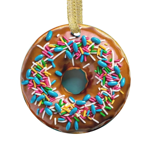 Ceramic Christmas Ornament (Flat Design - NOT 3D,) of a Cute Donut Vanilla Glazed Colorful Sprinkle Doughnut Bakery Foodie Donuts Lover Food Novelty Xmas Tree Ornaments Gifts