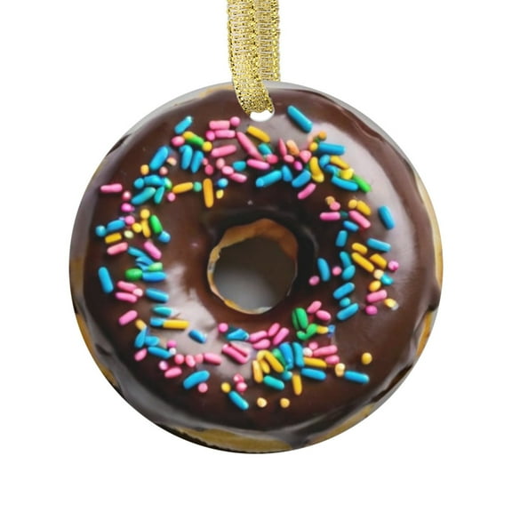 Cute Doughnut Chocolate Frosted Donut with Sprinkles Bakery Donuts Food Lovers Foodie Novelty Holiday Christmas Ornament Xmas Tree Gift (Flat Design Printed on Ceramic, Not 3D)