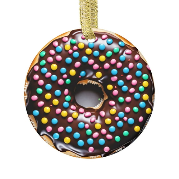 Cute Doughnut Chocolate Glazed Frosted Donut with Sprinkles Bakery Donuts Food Lovers Foodie Novelty Holiday Christmas Ornament Xmas Tree Gift (Flat Design Printed on Ceramic, Not 3D)
