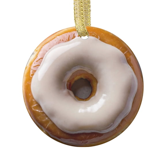 Ceramic Christmas Ornament (Flat Design - NOT 3D,) of a Cute Doughnut Vanilla Glazed Frosted Donut Bakery Foodie Donuts Lover Food Novelty Xmas Tree Ornaments Gifts
