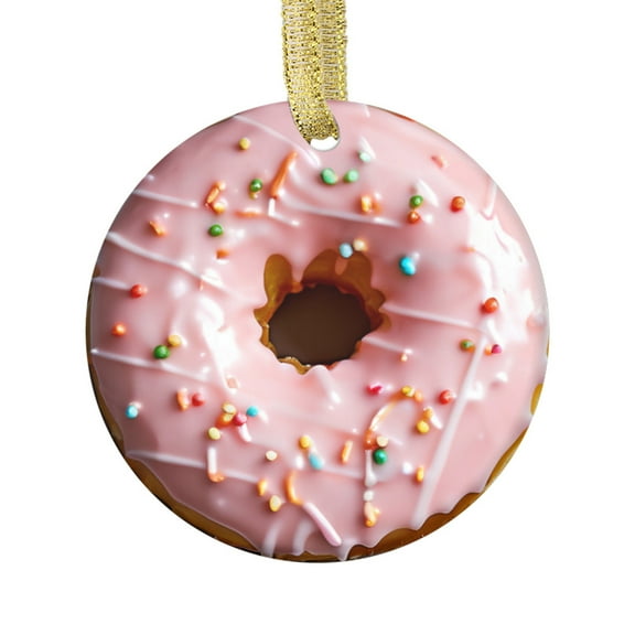 Doughnut Pink Glazed Frosted Donut with Sprinkles Bakery Donuts Food Lovers Foodie Novelty Holiday Christmas Ornament Xmas Tree Gift (Flat Design Printed on Ceramic, Not 3D)