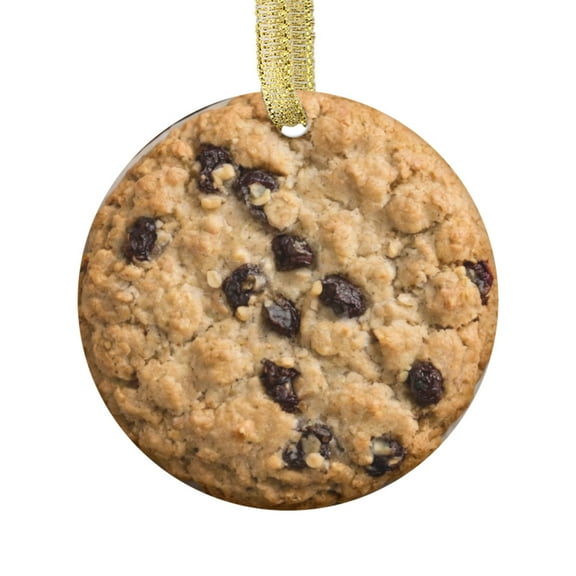 Ceramic Christmas Ornament (Flat Design - NOT 3D,) of a Oatmeal Raisin Cookie Delicious Foodie Snack Dessert for Biscuit Cookies Bakery Lover Food Novelty Xmas Tree Ornaments Gifts