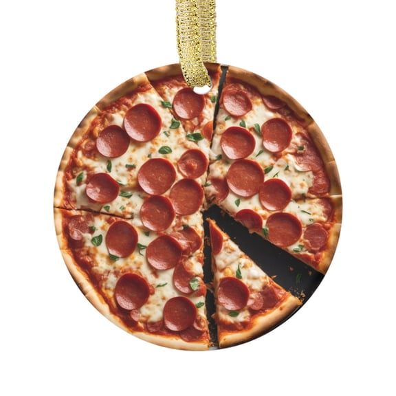 Pepperoni Sliced Pizza Pie Italian Food for Italy Food Lovers Foodie Novelty Holiday Christmas Ornament Xmas Tree Gift (Flat Design Printed on Ceramic, Not 3D)