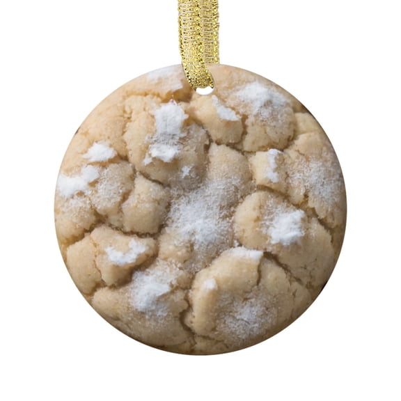 Ceramic Christmas Ornament (Flat Design - NOT 3D,) of a Sugar Crinkle Cookie Delicious Foodie Snack Dessert for Cookies Lover Food Novelty Xmas Tree Ornaments Gifts
