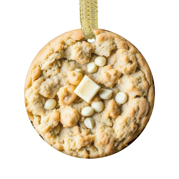 Ceramic Christmas Ornament (Flat Design - NOT 3D,) of a White Chocolate Macadamia Cookie Delicious Foodie Snack Dessert Biscuit Cookies Lover Baker Novelty Xmas Tree Ornaments Gifts