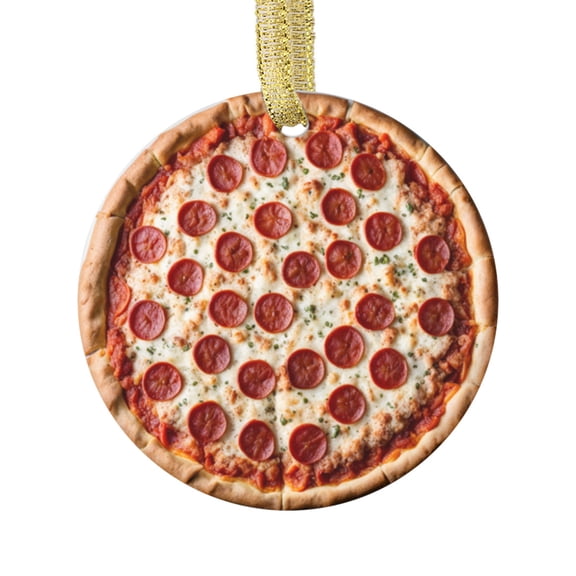 Bacon Pepperoni Pizza Pie Food Lovers Foodie Novelty Holiday Christmas Ornament Xmas Tree Gift (Flat Design Printed on Ceramic, Not 3D)