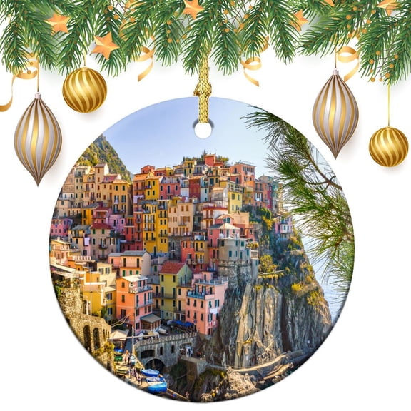 Ceramic Christmas Ornament Italy Houses Custom 3" Ceramic 2024 Xmas Ornament Nature Landscape Ornament Ornament for Christmas Tree Decor