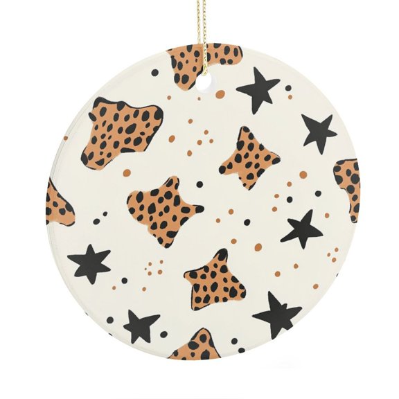 Ceramic Christmas Ornament Leopard Print with Stars Personalized Christmas Ornament Leopard Skin Wild Animal Print Ornament Christmas Decorations Ceramic Ornaments
