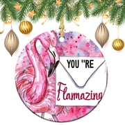 Ceramic Christmas Ornament Modern You Are Flamazing Beauty Pink Flamingo 2 Side Printed Ornaments Flamingo Hawaii Summer Ornament Holiday Clearance Hanging Christmas Decorations Xmas Party Supplies
