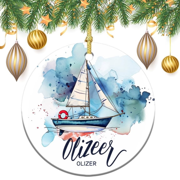 Ceramic Christmas Ornament Personalized Nautical Nursery Sailboat Christmas Tree Hangings Nautical Beach Coastal Ornament Christmas Tree Gifts Gift Ideas for Home Decor